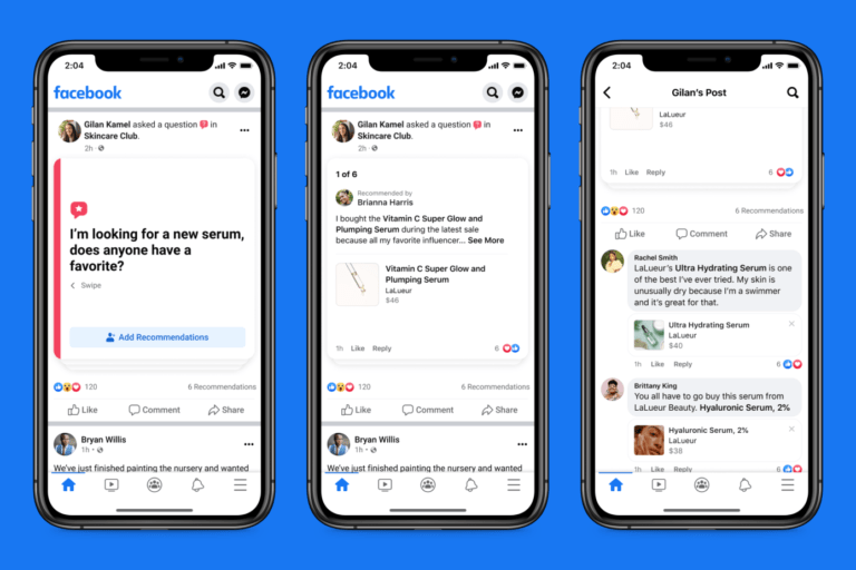 Facebook, Mağazalar, Ürün Önerileri ve Canlı Alışveriş testlerini başlattı