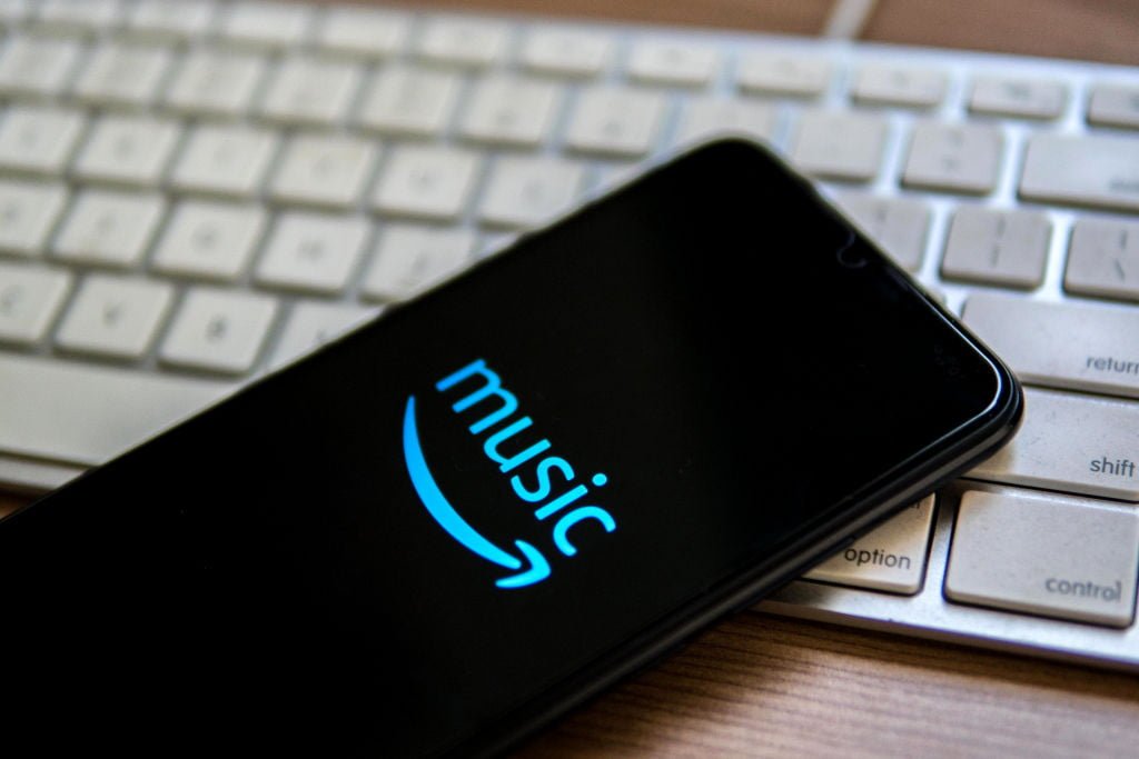 In this photo illustration, an Amazon Music logo seen