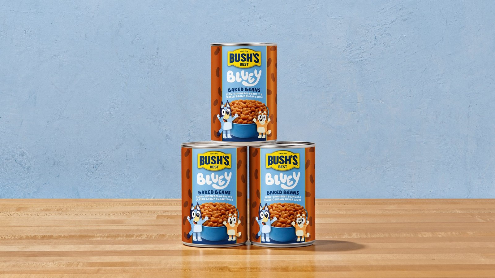 Bluey temalı konserve fasulye kutusu; markanın lisanslı, satışta olan gıda ürünlerinden biri.