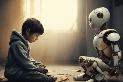 Bu sembolik kompozisyon, teknolojinin çocuk güvenliği üzerindeki potansiyel etkilerini ve beraberinde getirdiği etik tartışmaları yansıtmaktadır.