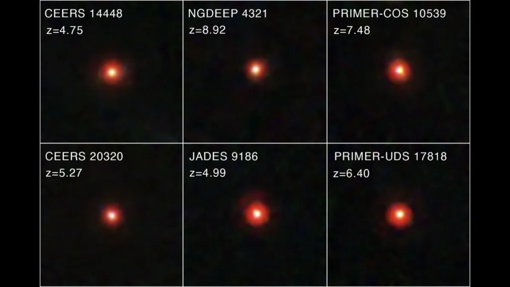 JWST'nin küçük kırmızı nokta keşiflerinden bazıları.
