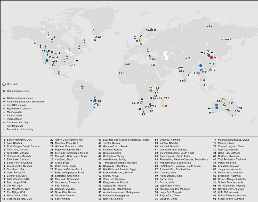 Nadir toprak elementleri (REE) madenleri, yatakları ve oluşumları